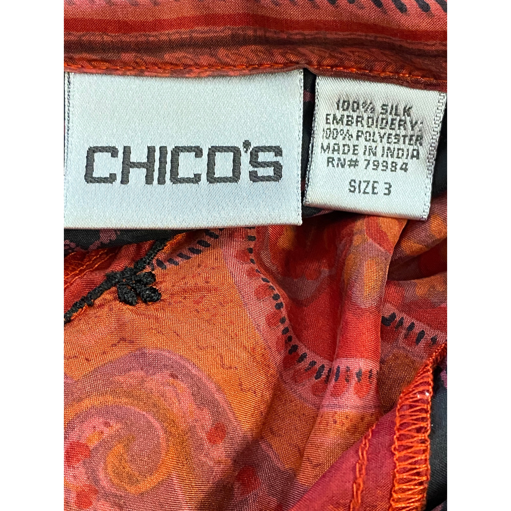 Chico's Button-Up Top Silk Patchwork Print Blouse… - image 4